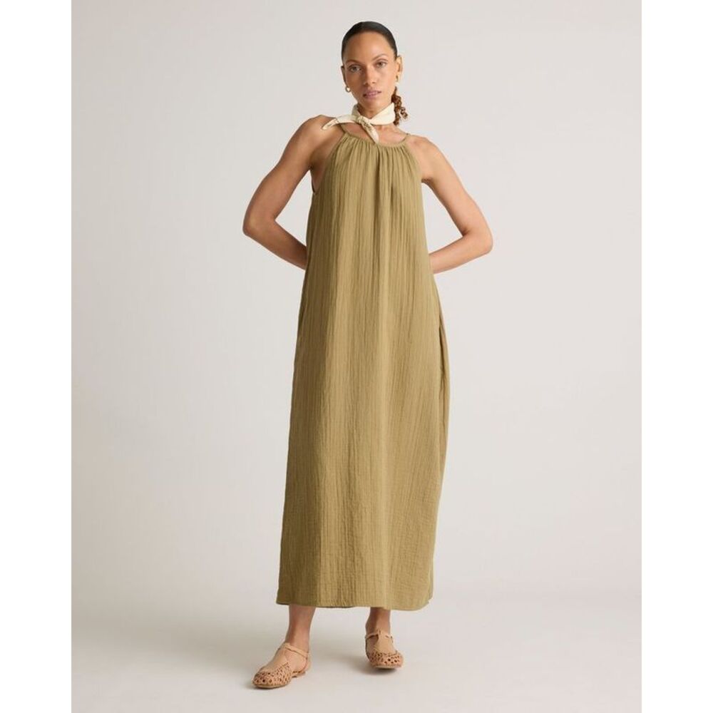Quince Women's 100% Organic Cotton Gauze Sleeveless Maxi Green L